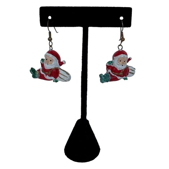 Santa Claus Christmas Earrings Small Holidays Fashion Jewelry 1 inch Dangle - Picture 2 of 5